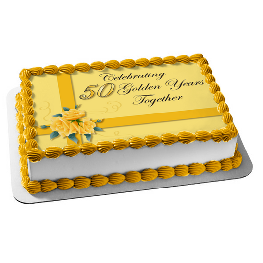 50th Anniversary Celebrating 50 Golden Years Together Edible Cake Topper Image ABPID13044