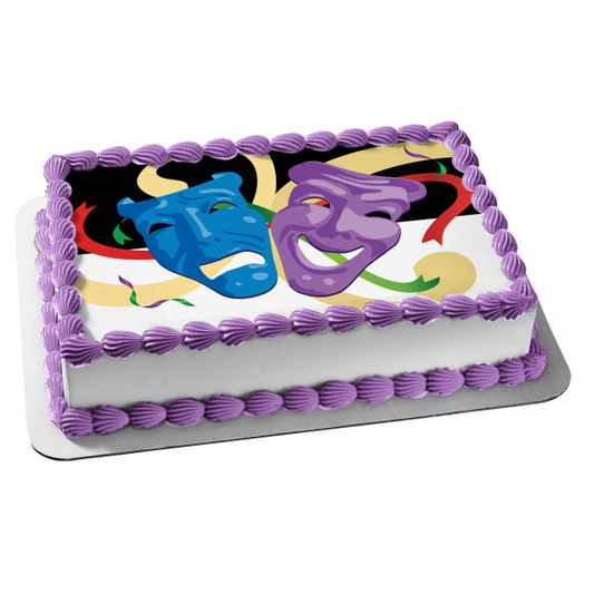Imagen de decoración comestible para tarta con máscaras de drama de comedia y tragedia ABPID13046 
