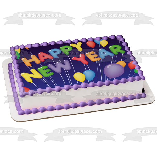 Happy New Year Colorful Ballons Edible Cake Topper Image ABPID13052