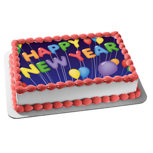 Happy New Year Colorful Ballons Edible Cake Topper Image ABPID13052