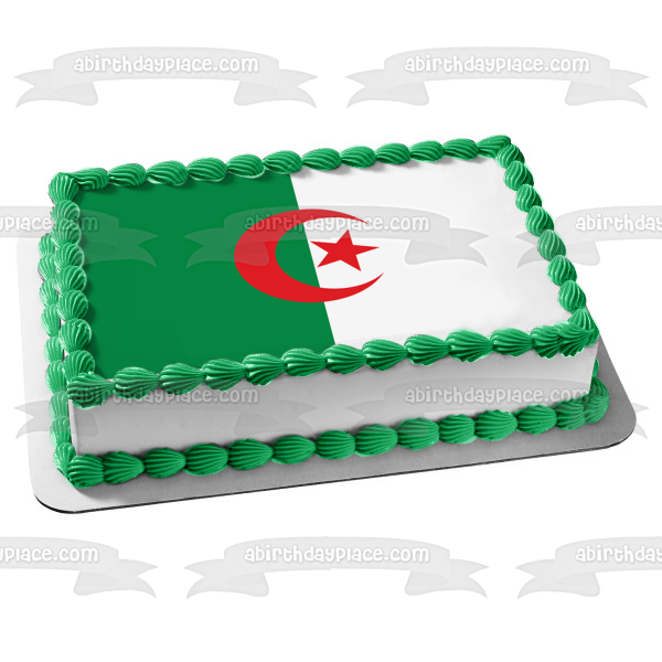 The National Flag of Algeria Green White Red Star Crescent Edible Cake Topper Image ABPID13055