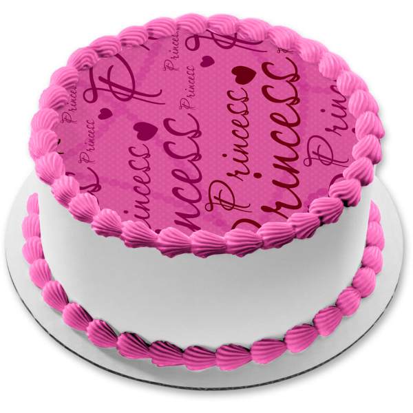 Princess Pink Polka Dot Hearts Edible Cake Topper Image ABPID13057