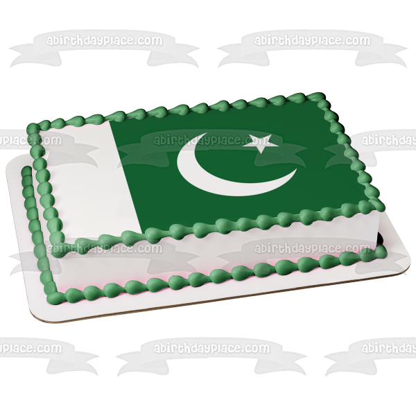 Flag of Pakistan Green White Crescent Star Edible Cake Topper Image ABPID13060
