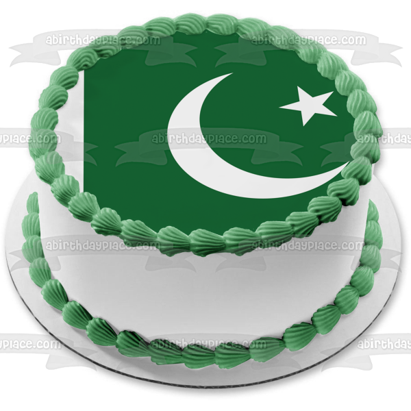 Flag of Pakistan Green White Crescent Star Edible Cake Topper Image ABPID13060