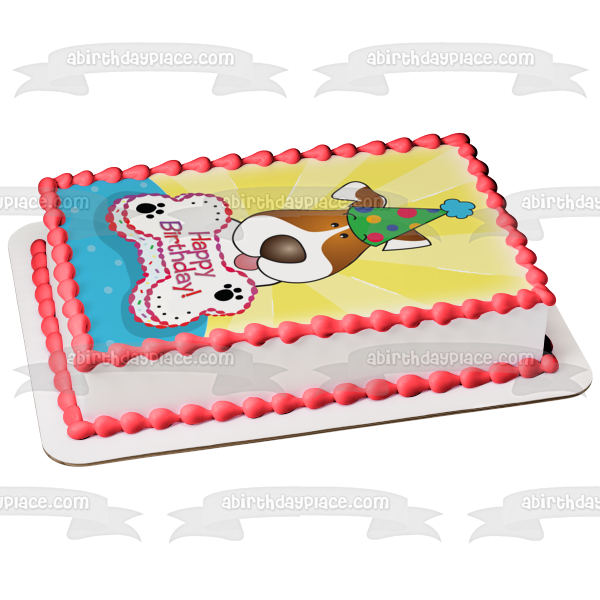 Happy Birthday Dog Bone Cake Party Hat Edible Cake Topper Image ABPID13064