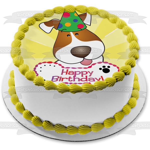 Happy Birthday Dog Bone Cake Party Hat Edible Cake Topper Image ABPID13064
