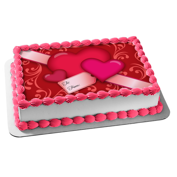 Happy Valentines Day Hearts Gift Box Label Edible Cake Topper Image ABPID13065