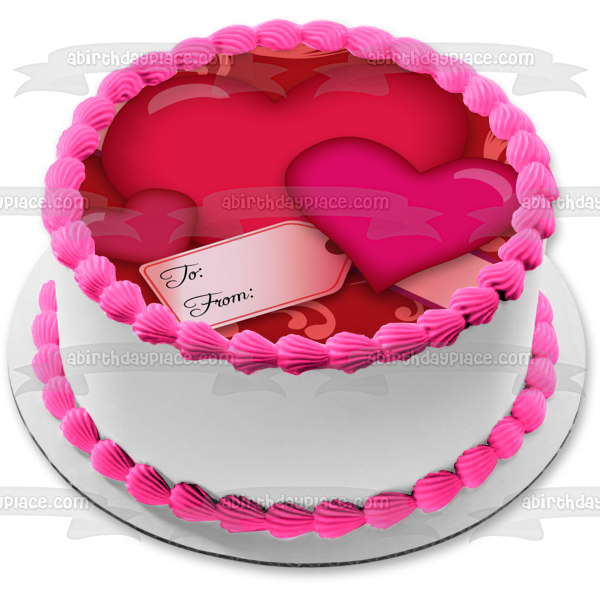 Happy Valentines Day Hearts Gift Box Label Edible Cake Topper Image ABPID13065
