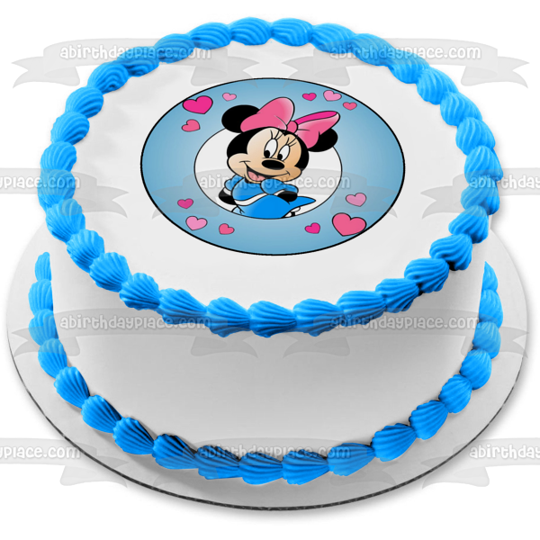 Disney Mickey Mouse and Friends Minnie Mouse Hearts Edible Cake Topper Image ABPID12852