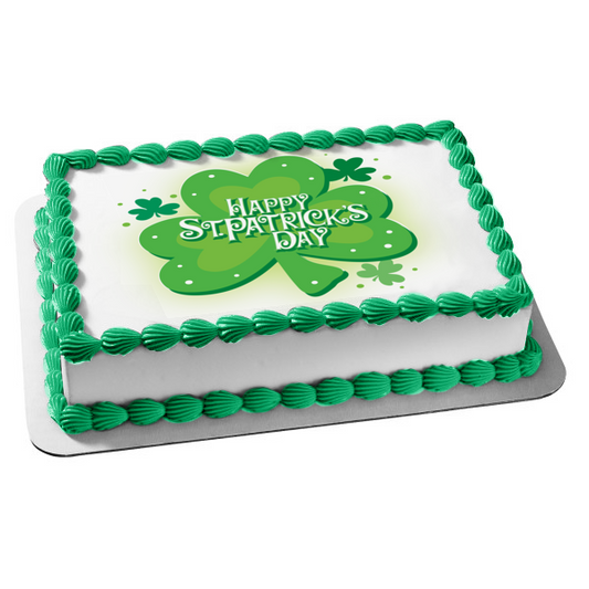 Happy St. Patrick's Day Green Shamrock Edible Cake Topper Image ABPID13075