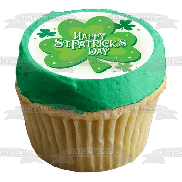 Happy St. Patrick's Day Green Shamrock Edible Cake Topper Image ABPID13075