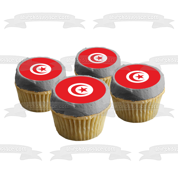 National Flag of Tunisia White Red Crescent Star Edible Cake Topper Image ABPID13076