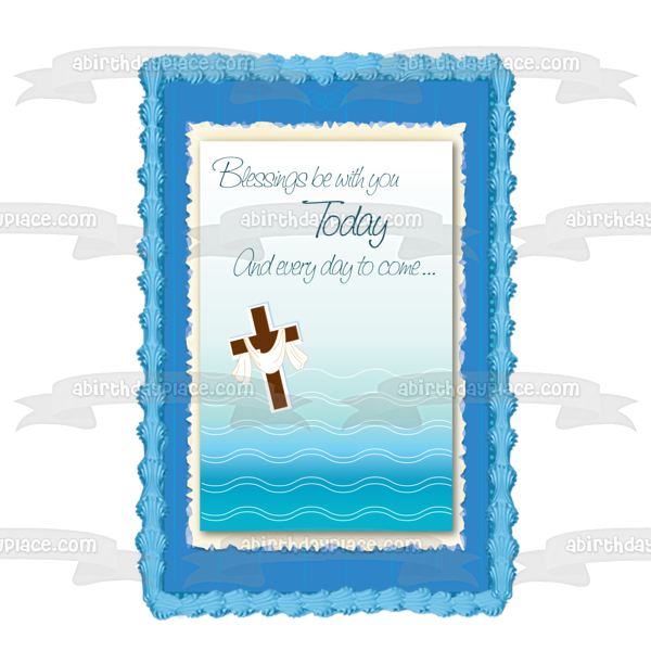 Blessings Be with You Today and Every Day to Come Brown Cross Edible Cake Topper Image ABPID13080