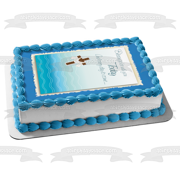 Blessings Be with You Today and Every Day to Come Brown Cross Edible Cake Topper Image ABPID13080