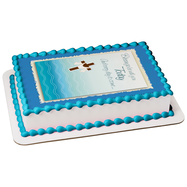 Blessings Be with You Today and Every Day to Come Brown Cross Edible Cake Topper Image ABPID13080