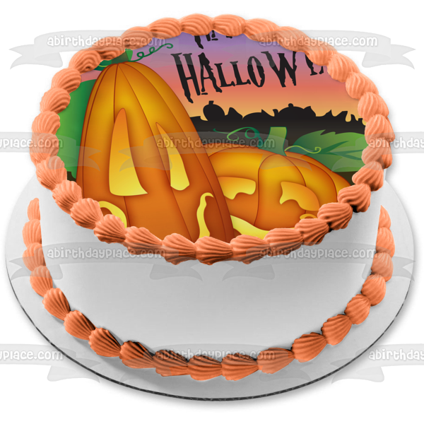 Happy Halloween Pumpkins Moonlight Edible Cake Topper Image ABPID13083