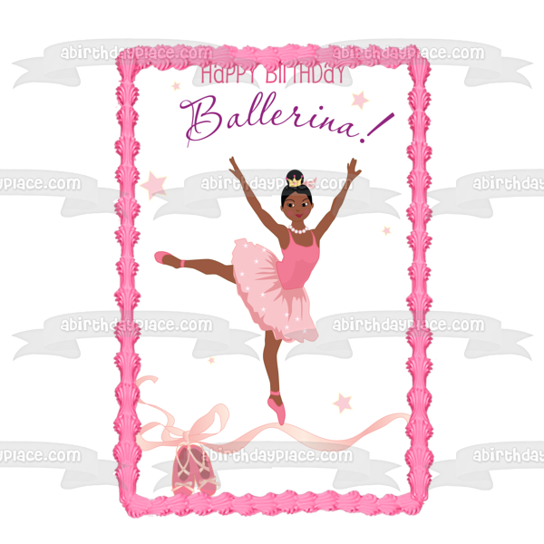 Happy Birthday Ballerina Tutu Stars Ballerina Slippers Edible Cake Topper Image ABPID13084