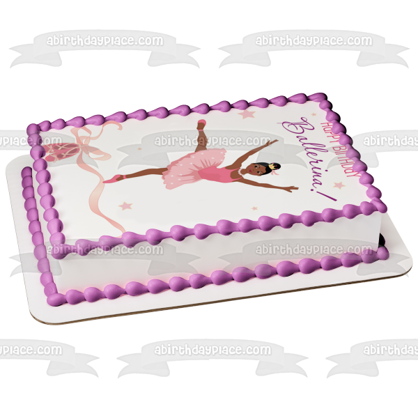 Happy Birthday Ballerina Tutu Stars Ballerina Slippers Edible Cake Topper Image ABPID13084