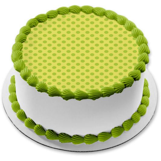 Fondo amarillo Patrón de lunares verdes Imagen comestible para decoración de tarta ABPID13086 