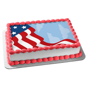 The American Flag Waving In the Sky Edible Cake Topper Image ABPID13209