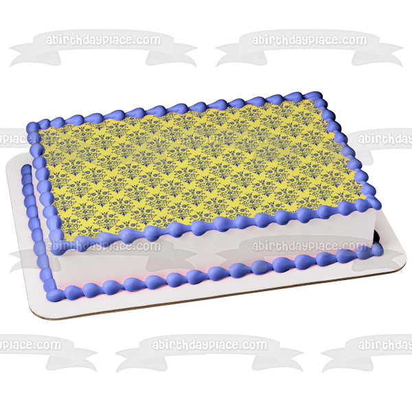 Blue Damask Pattern Yellow Background Edible Cake Topper Image ABPID13093