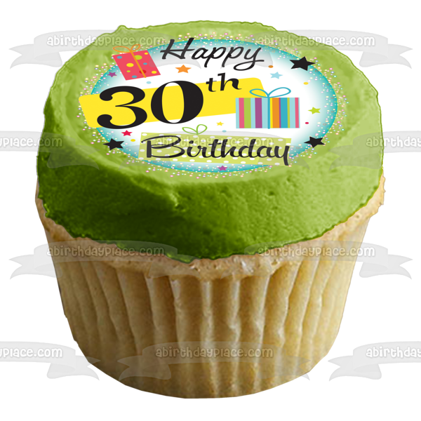 Happy 30th Birthday Presents Stars Edible Cake Topper Image ABPID13219