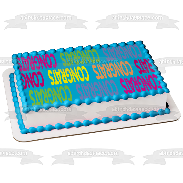 Congratulations Purple Congrats Blue Background Edible Cake Topper Image ABPID13220