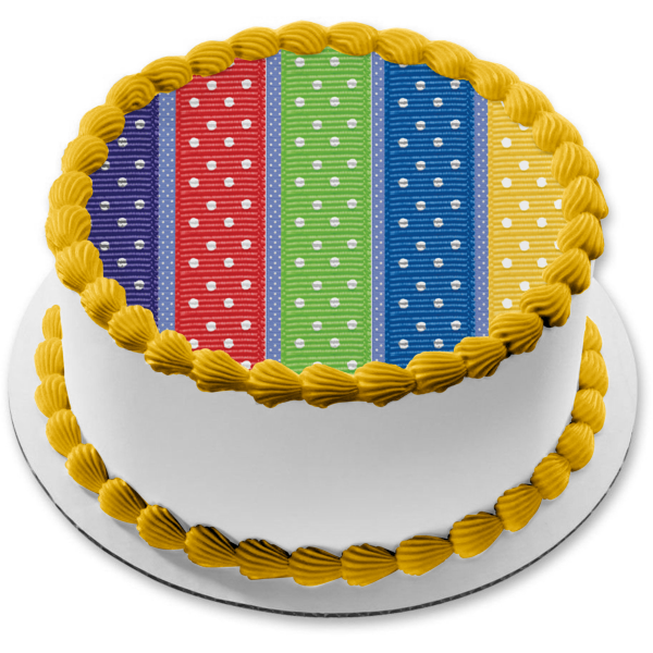 Polka Dot Pattern Purple Red Green Bue Yellow Strips Edible Cake Topper Image ABPID13116