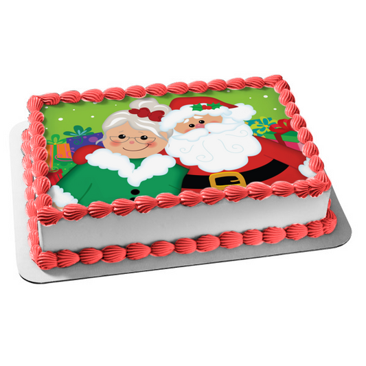 Merry Christmas Santa Claus Mrs, Clause Presents Edible Cake Topper Image ABPID13120
