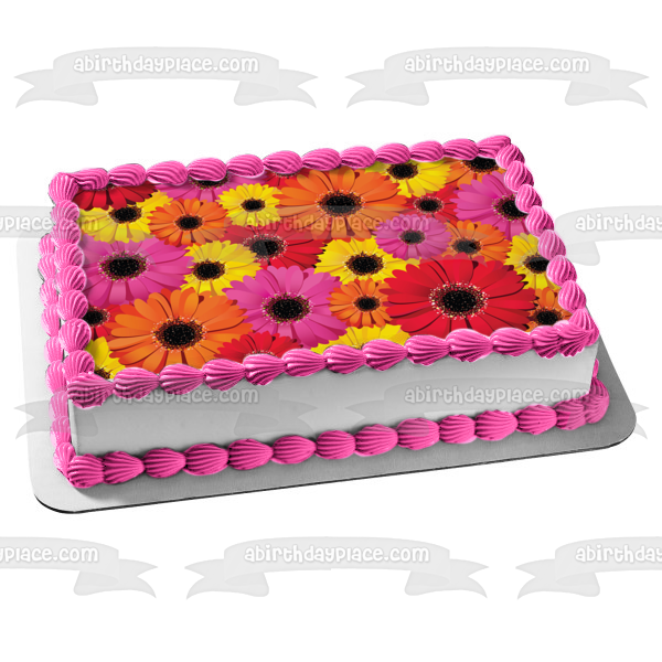 Flowers Red Pink Orange Yellow Sparkle Centers Edible Cake Topper Image ABPID13242