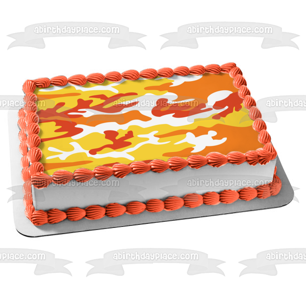 Camouflage Camo Yellow Orange Red White Edible Cake Topper Image ABPID13127