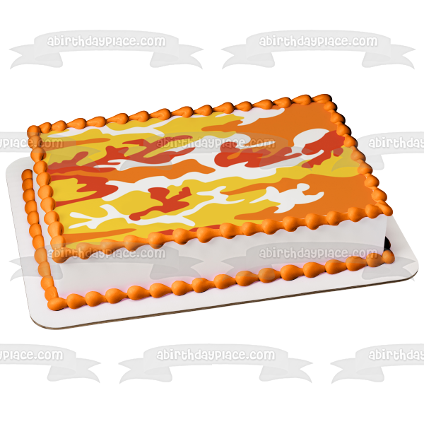 Camouflage Camo Yellow Orange Red White Edible Cake Topper Image ABPID13127