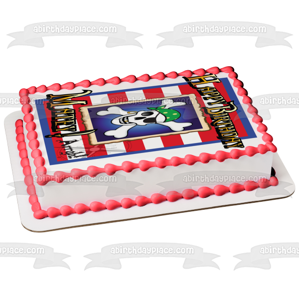 Happy Birthday Matey Arrgh Sword Skull Crossbones Edible Cake Topper Image ABPID13244