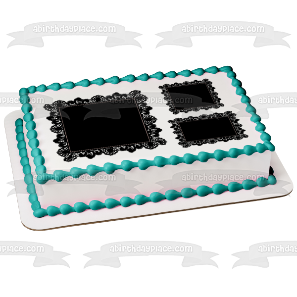 Black Squares Lace Edible Cake Topper Image ABPID13128