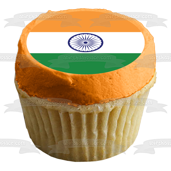 Flag of India Green White Orange Blue Stripes Blue Ashoka Chakra Edible Cake Topper Image ABPID13245