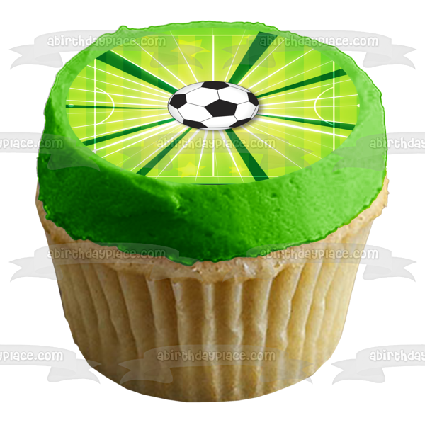 Sports Soccer Ball Soccer Field Stars Edible Cake Topper Image ABPID13249