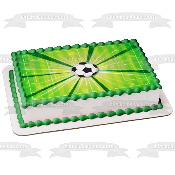 Sports Soccer Ball Soccer Field Stars Edible Cake Topper Image ABPID13249