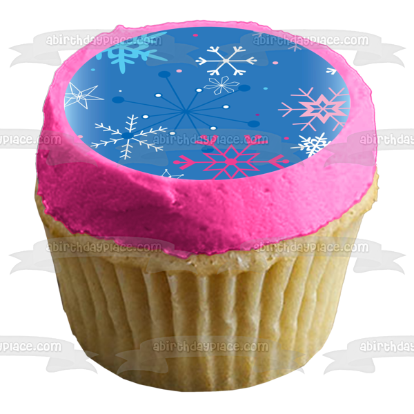 Copos de nieve de colores de invierno, fondo azul, adorno comestible para tarta, imagen ABPID13250 