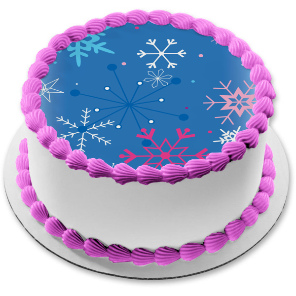Winter Colored Snowflakes Blue Background Edible Cake Topper Image ABPID13250