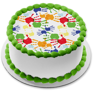 Hand Prints Blue Green Orange Red Edible Cake Topper Image ABPID13252
