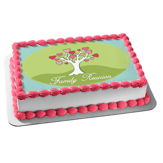 Family Reunion Family Tree Hearts Edible Cake Topper Image ABPID13135