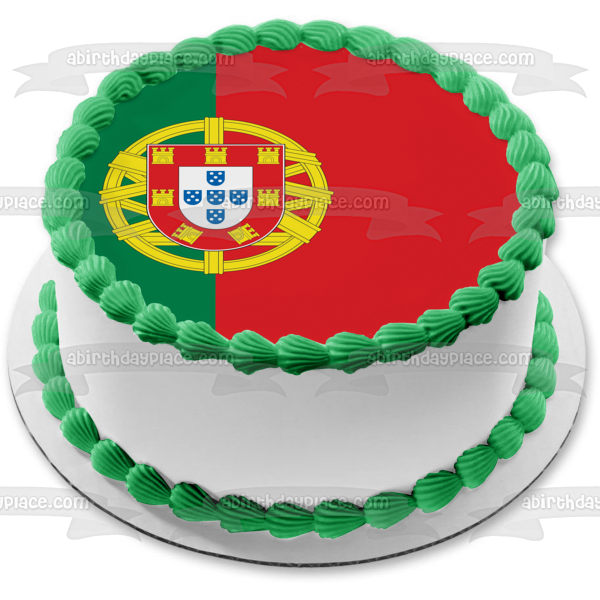 Portugal Flag Vector Green Red Background Portuguese Coat of Arms Edible Cake Topper Image ABPID13253