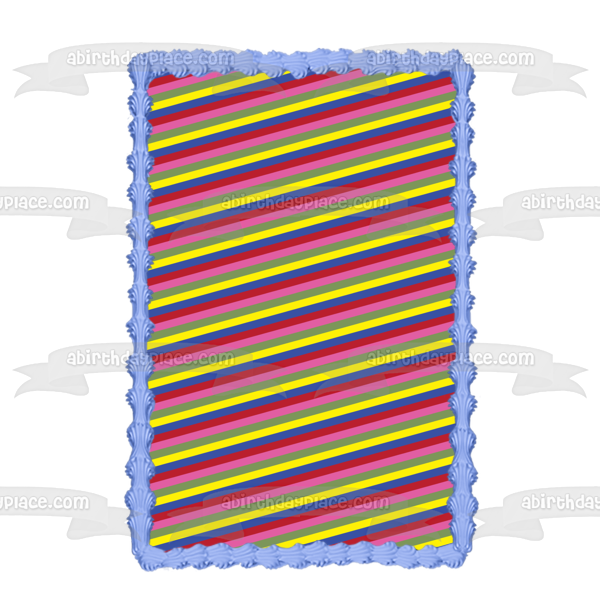 Yellow Blue Red Pink Green Diagonal Stripes Edible Cake Topper Image ABPID13256