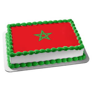 Flag of Morocco Red Green Star Edible Cake Topper Image ABPID13140