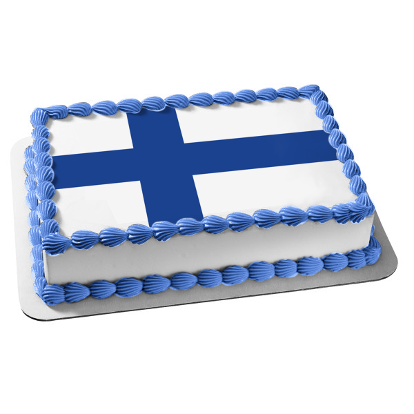 Flag of Finland White Background Blue Nordic Cross Edible Cake Topper Image ABPID13145