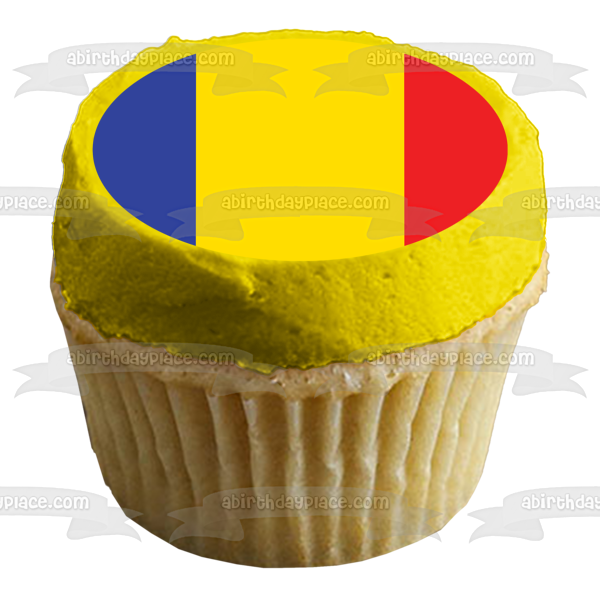 Adorno comestible para tarta con bandera civil de Andorra, color azul, amarillo y rojo, imagen ABPID13146 