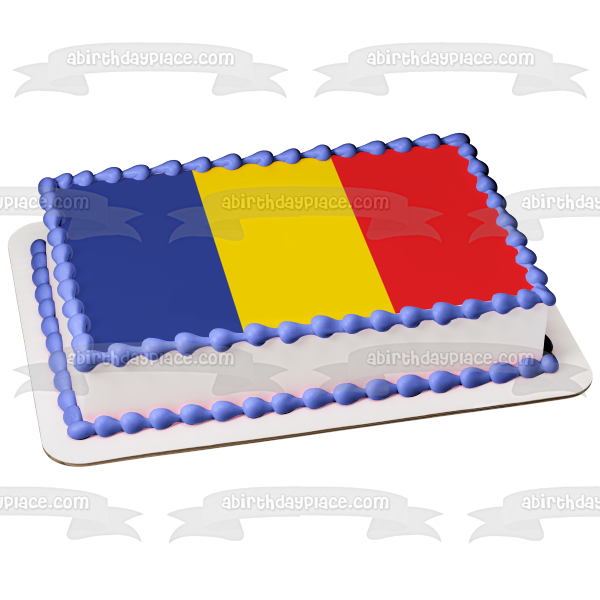 Adorno comestible para tarta con bandera civil de Andorra, color azul, amarillo y rojo, imagen ABPID13146 