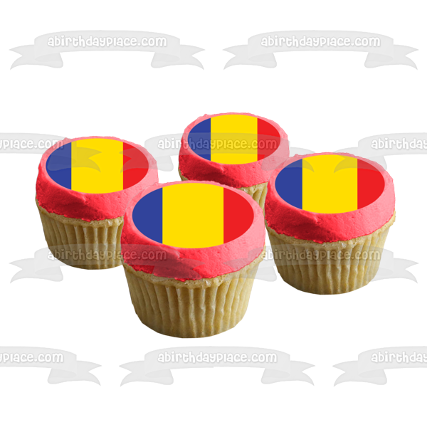 Adorno comestible para tarta con bandera civil de Andorra, color azul, amarillo y rojo, imagen ABPID13146 