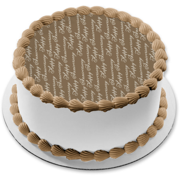 Happy Anniversary Lettering Brown Background Edible Cake Topper Image ABPID13270