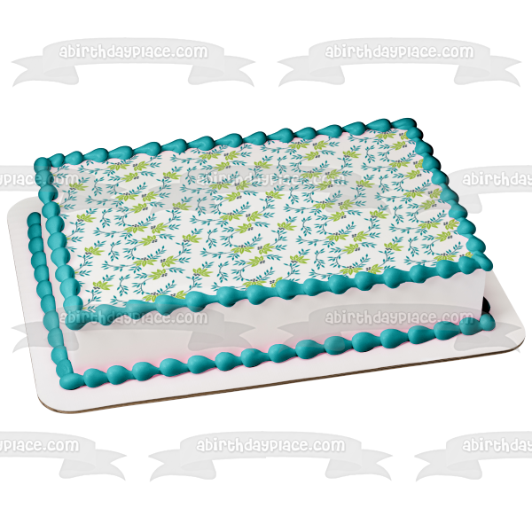 Blue Green Leaf Pattern Edible Cake Topper Image ABPID13153